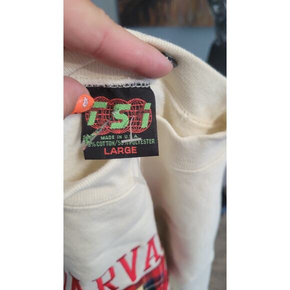 Vtg TSI USA Harvard University Crewneck Sweater– Size L – Cream/Ivory – Stained - Picture 3 of 7